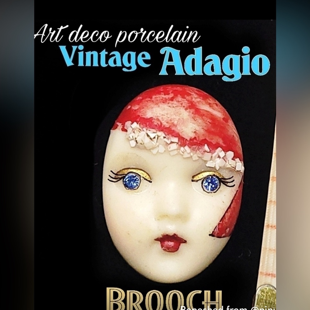 Vintage Adagio Red and Blue Porcelain Brooch